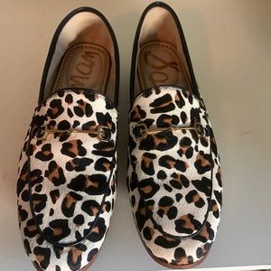 Sam Edelman Womens Loraine Loafer White/Brown Multi Pop Leopard Brahma Hair 8 W